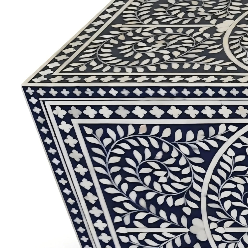 Bone Inlay Blue & White Floral 4-Door TV Unit Media Cabinet