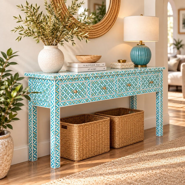 Noor Mahal Mother of Pearl Inlay 4 Drawers Console Table Main Image