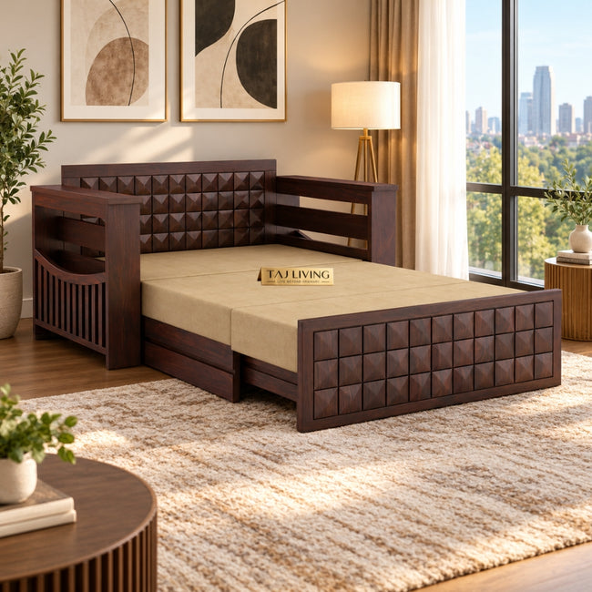 Sheesham Wood 2 Seater Walnut Sofa Cum Bed Main Image