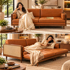 Nawabi Cane Panel Solid Teakwood 3-Seater Sofa Cum Bed