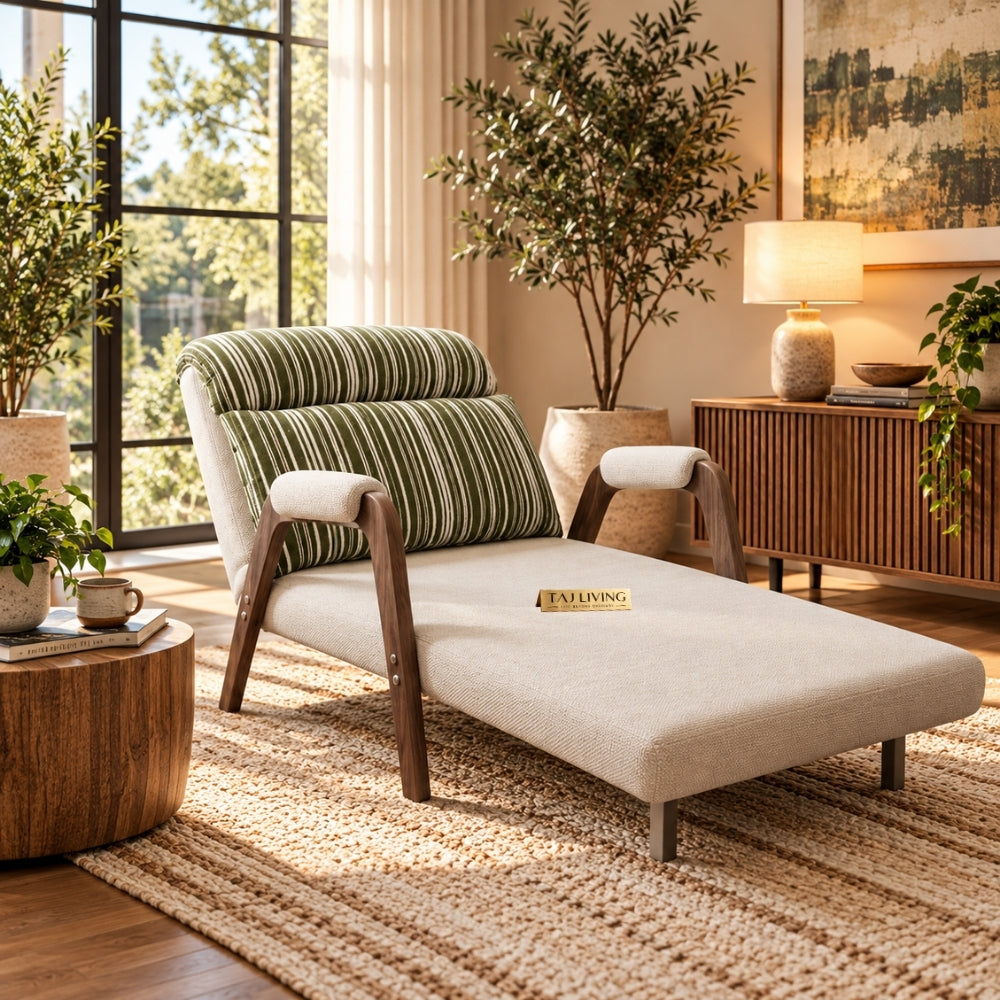 Beige 3-in-1 Cotton Linen Foldable Reclining Sofa Bed