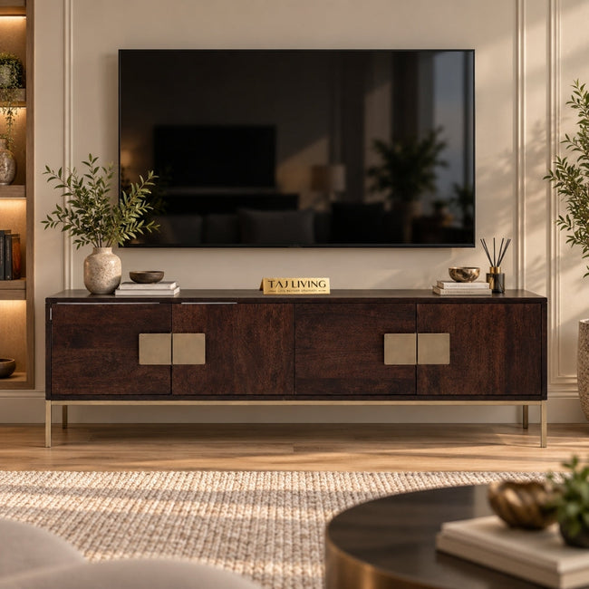Gulshan Mango Wood TV unit with 2 side drawers Hover Image