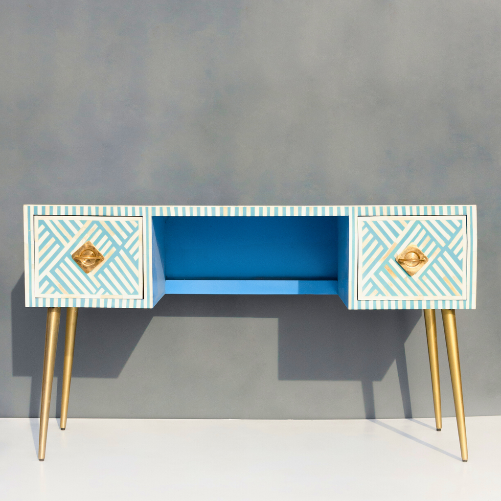 Jodhana Bone Inlay Sky Blue Console Table / Home - Office Study Desk