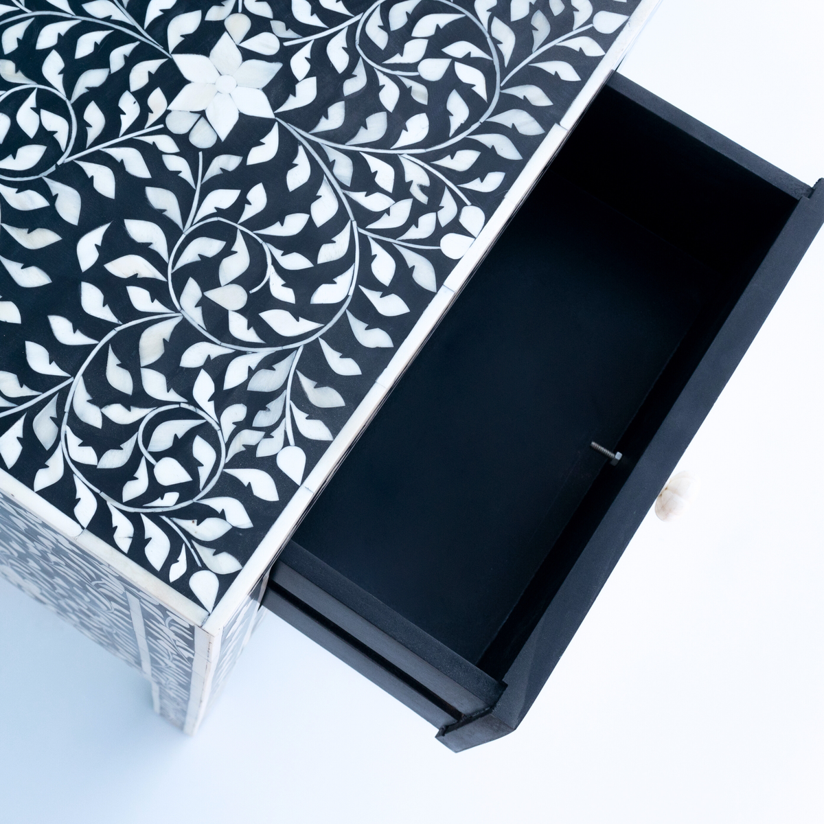 Heritage Black Bone Inlay Bedside Chest with 2 Drawers