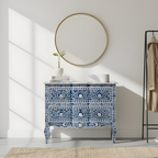 Vihana Mother of Pearl Chest of 2 Drawers Dark Blue Floral Design