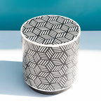 Meenakari Handcrafted Black & White Bone Inlay Round Stool Cum Side Table