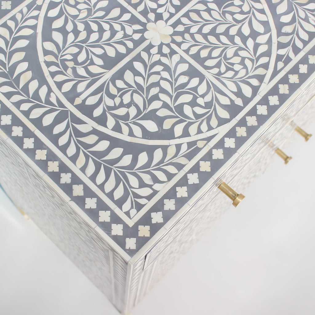 Prayagraj Floral Bone Inlay Cabinet with Gold-Finish Legs – 2 Door