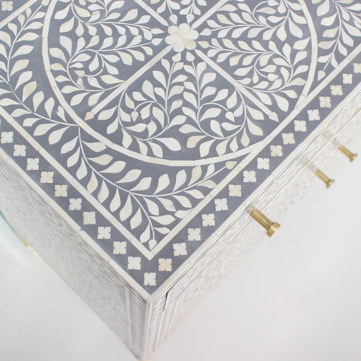 Prayagraj Floral Bone Inlay Cabinet with Gold-Finish Legs – 2 Door