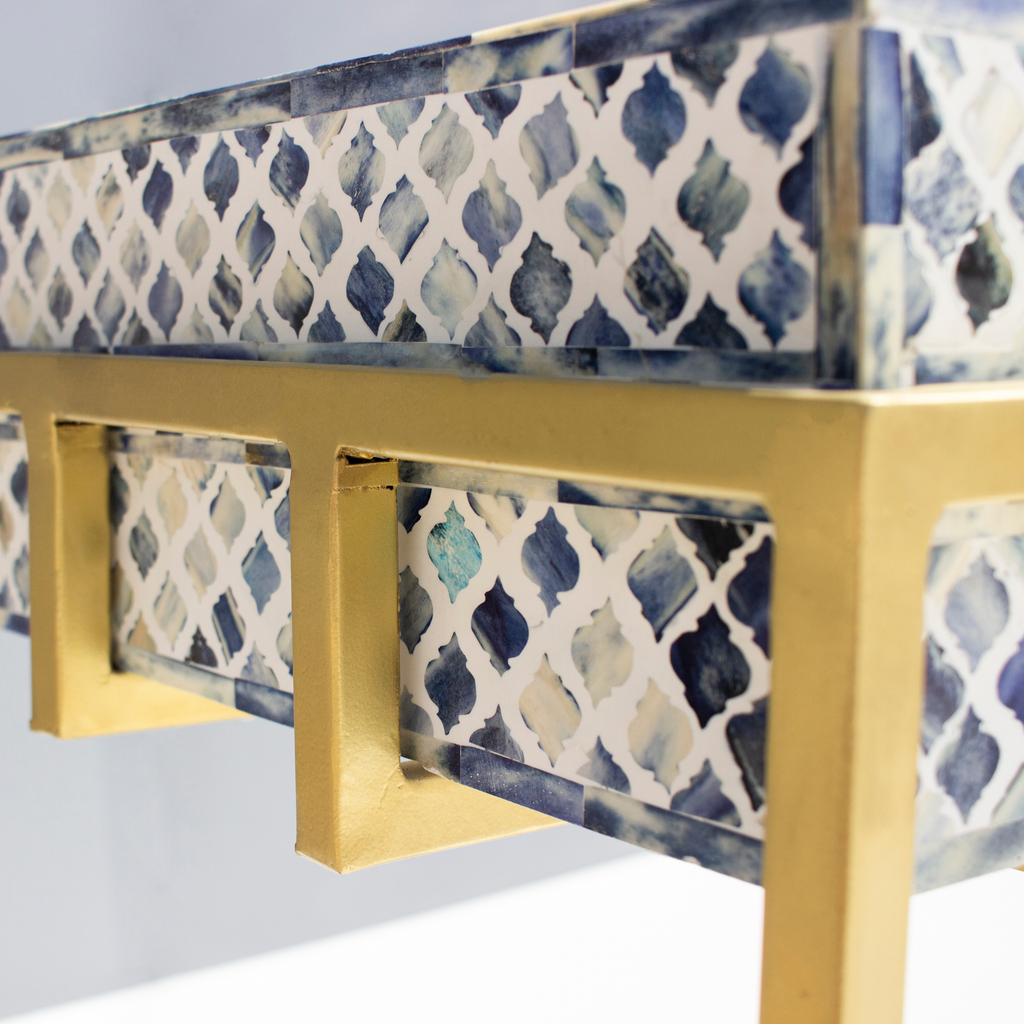 Dharohar Blue Bone Inlay Console Table - Geometric Pattern