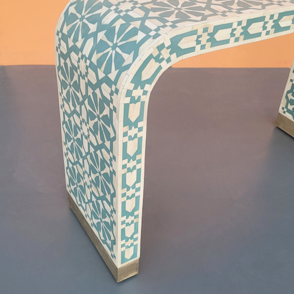 Mandapa Handmade Bone Inlay Console Table - Geometric Pattern
