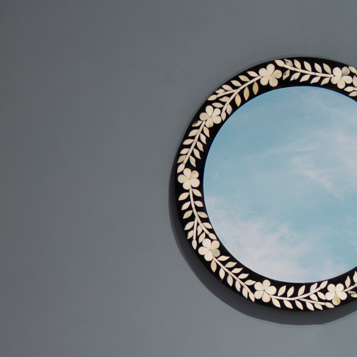 Noorani Round Floral Mirror Bone Inlay