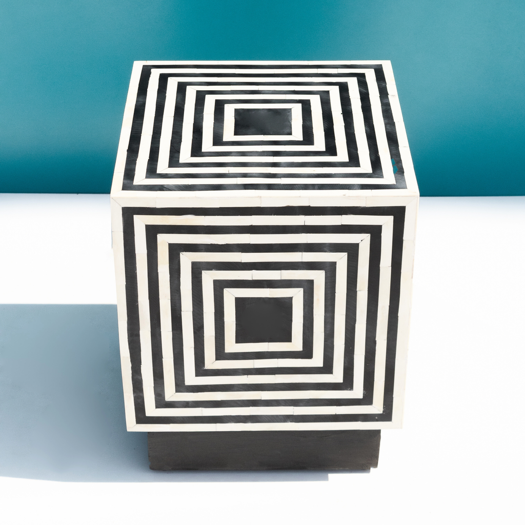 Kesari Geometric Bone Inlay Cube Side Table for Living Room