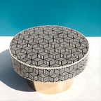 Black & White Bone Inlay Round Coffee Table with Brass Base