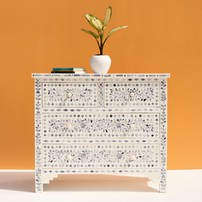 Bone Inlay Chest of 4 Drawers with Decorative Knoobs Main Image