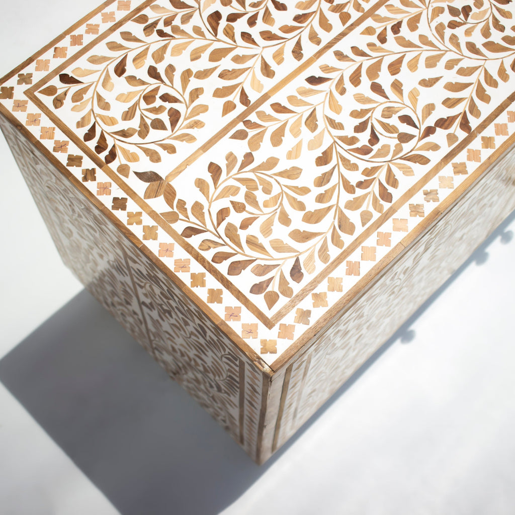 Charbagh Floral Inlay Sideboard – Handcrafted Wooden Storage Cabinet