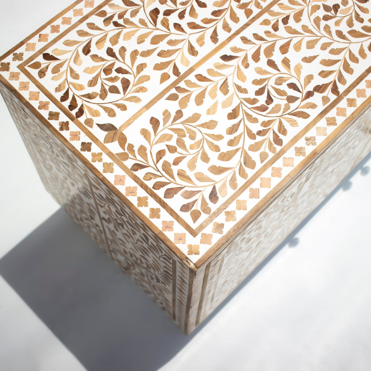 Charbagh Floral Inlay Sideboard – Handcrafted Wooden Storage Cabinet
