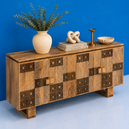 Rangmahal Geometric Wooden Block-Pattern Sideboard