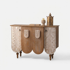 Rajwada Wave Shape Wooden Carving Storage Cabinet with Door