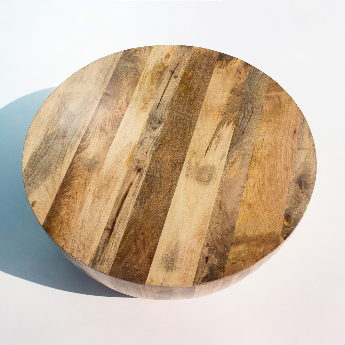 Rajtilak Natural Solid Wood Round Coffee Table – Handcrafted Drum Style