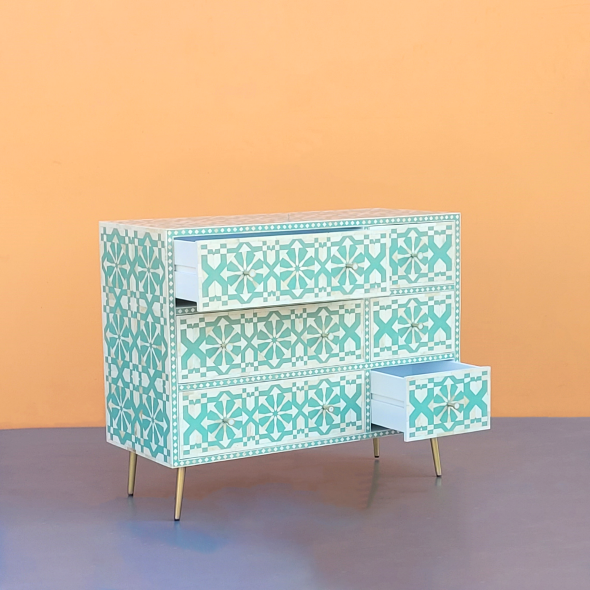 Rajwadi Bone Inlay Chest of 6 Drawers