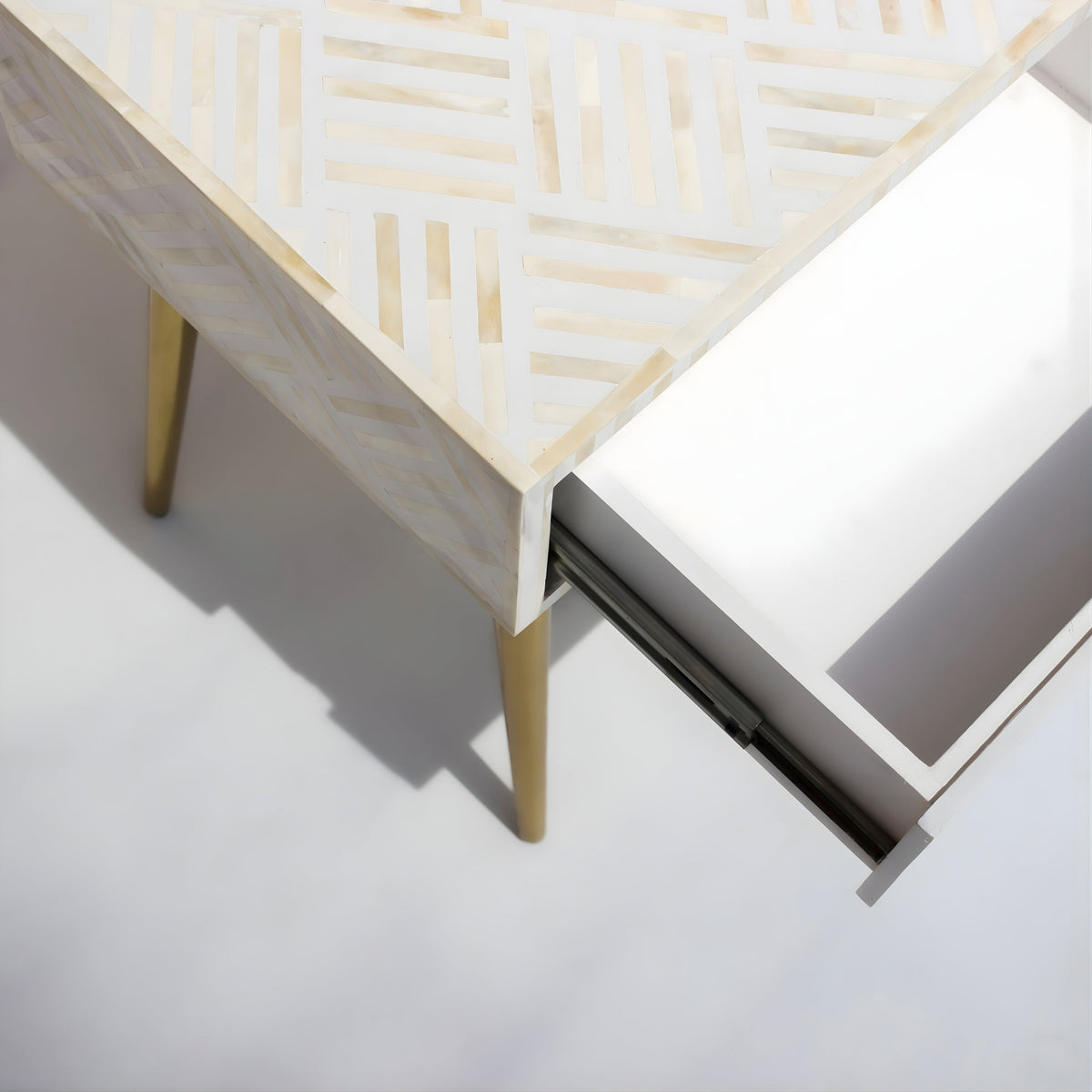 Kesarika Bone Inlay 1 Drawer White Bedside Table