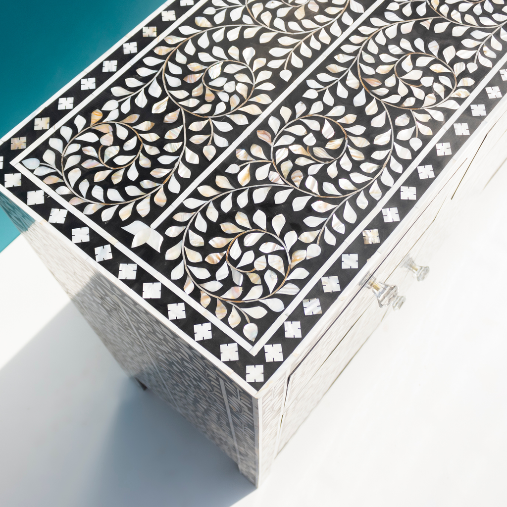 Mandana Bone Inlay Sideboard with Floral Pattern – Handcrafted Storage Cabinet