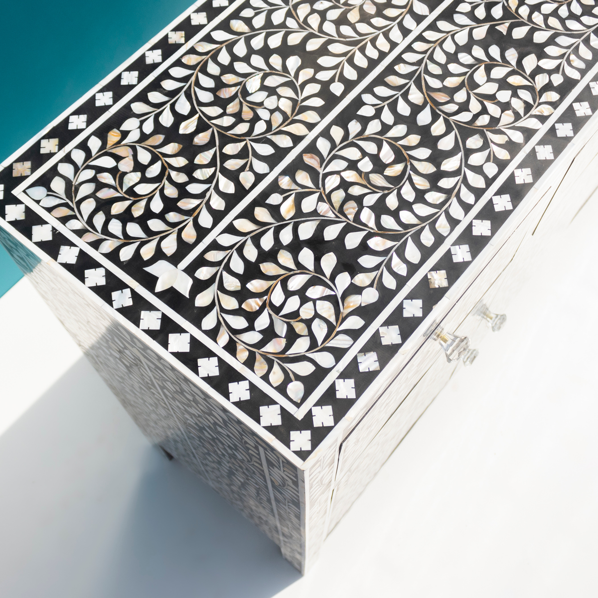 Mandana Bone Inlay Sideboard with Floral Pattern – Handcrafted Storage Cabinet
