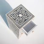 Kundanika Grey & Cream Floral Bone Inlay Bedside Table – Handmade Nightstand