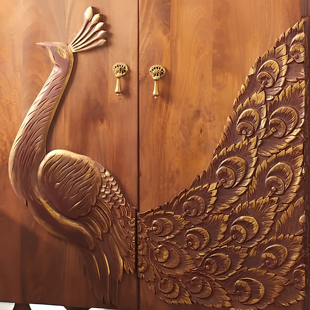 Maharaja Wooden Peacock Storage Cabinet