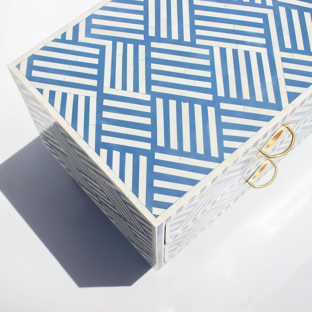 Riwaayat Blue & White Chevron Bone Inlay TV Unit