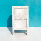 Ivory White Bone Inlay Bedside Table with 2 Drawers