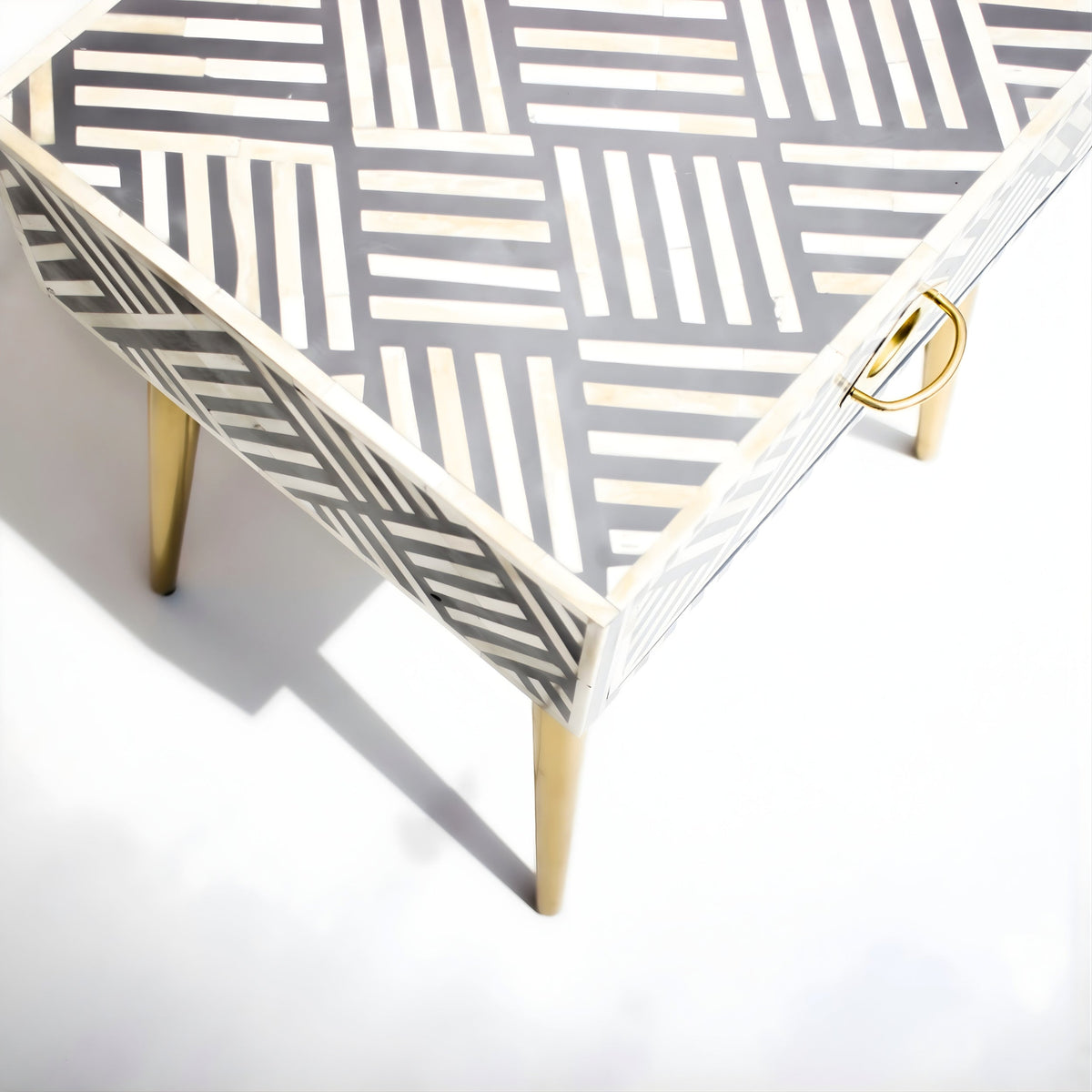 Aabha Sky Blue Bone Inlay 1 Drawer Bedside Table