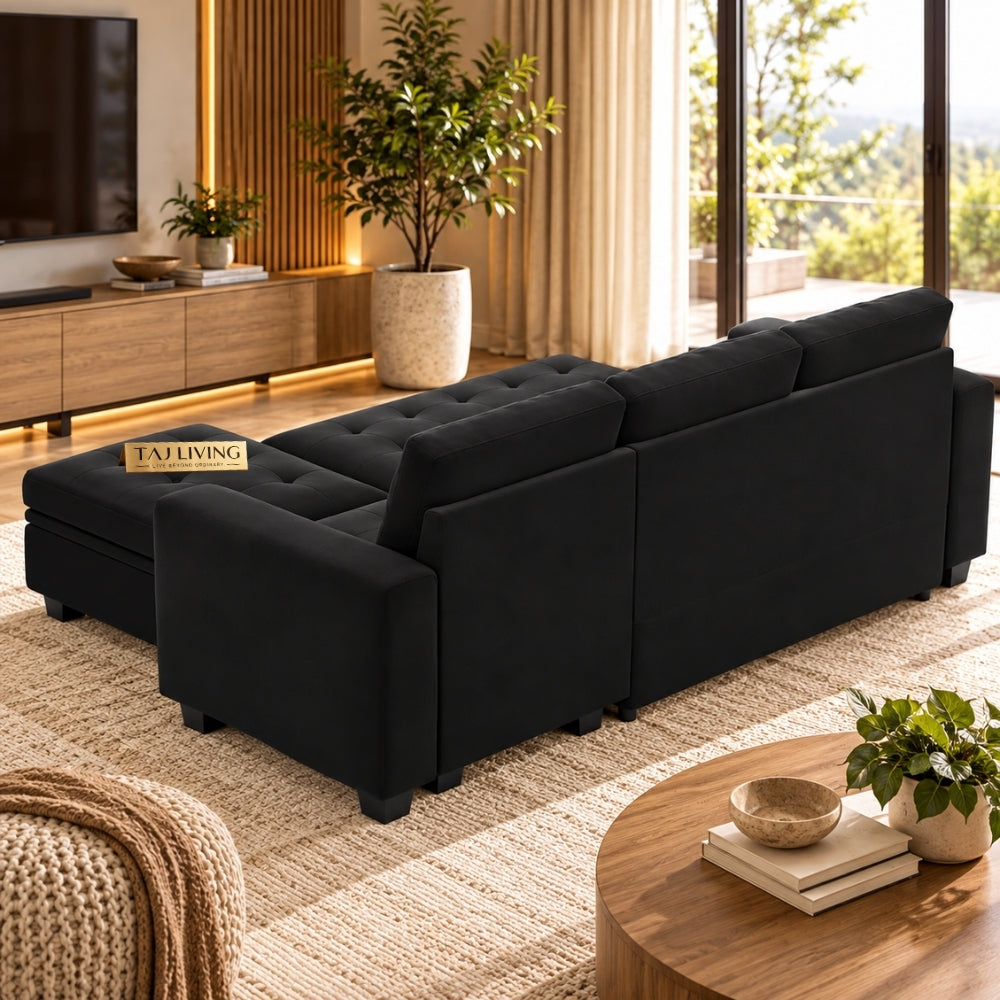 3-Seater Pull-Out Sofa Cum Bed with Storage Velvet Ottoman
