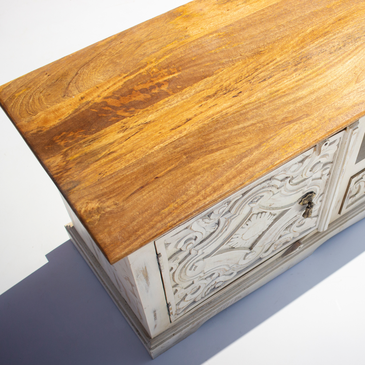 Riwaayat Carved Wood TV Console with Shelves Mandala Pattern