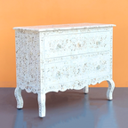 Hand-Carved Mother of Pearl Chest of 2 Drawers Floral Design
