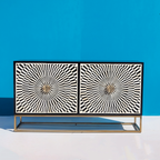 Dharohar Black and White Bone inlay Sideboard with Hinged Storage Doors