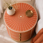 Round Bone Inlay Nightstand | Terracotta 3-Drawer Drum Table