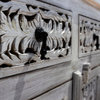Hand-Carved Floral Wooden Cabinet – Distressed White Buffet