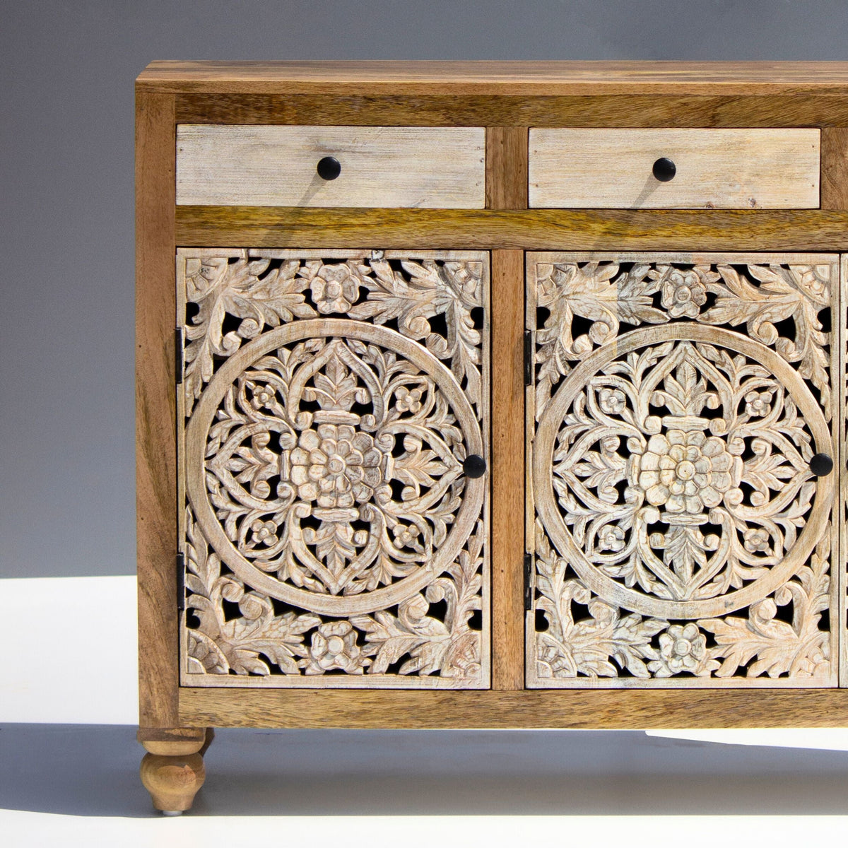 Motifs Mango Wood Floral Mandala Sideboard – 3 Door & 3 Drawer Buffet
