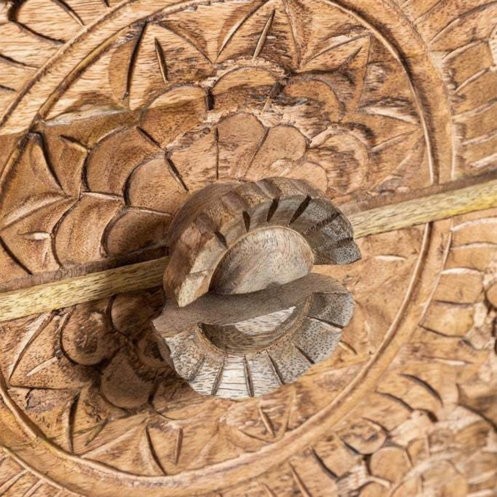 Kesari Hand-Carved Solid Mango Wood Bedside Table