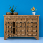 Royal Carved Solid Mango Wood Sideboard Storage Cabinet