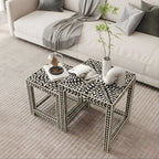 Naqshika Coffee Table – Black & Ivory Geometric Inlay Set of 2