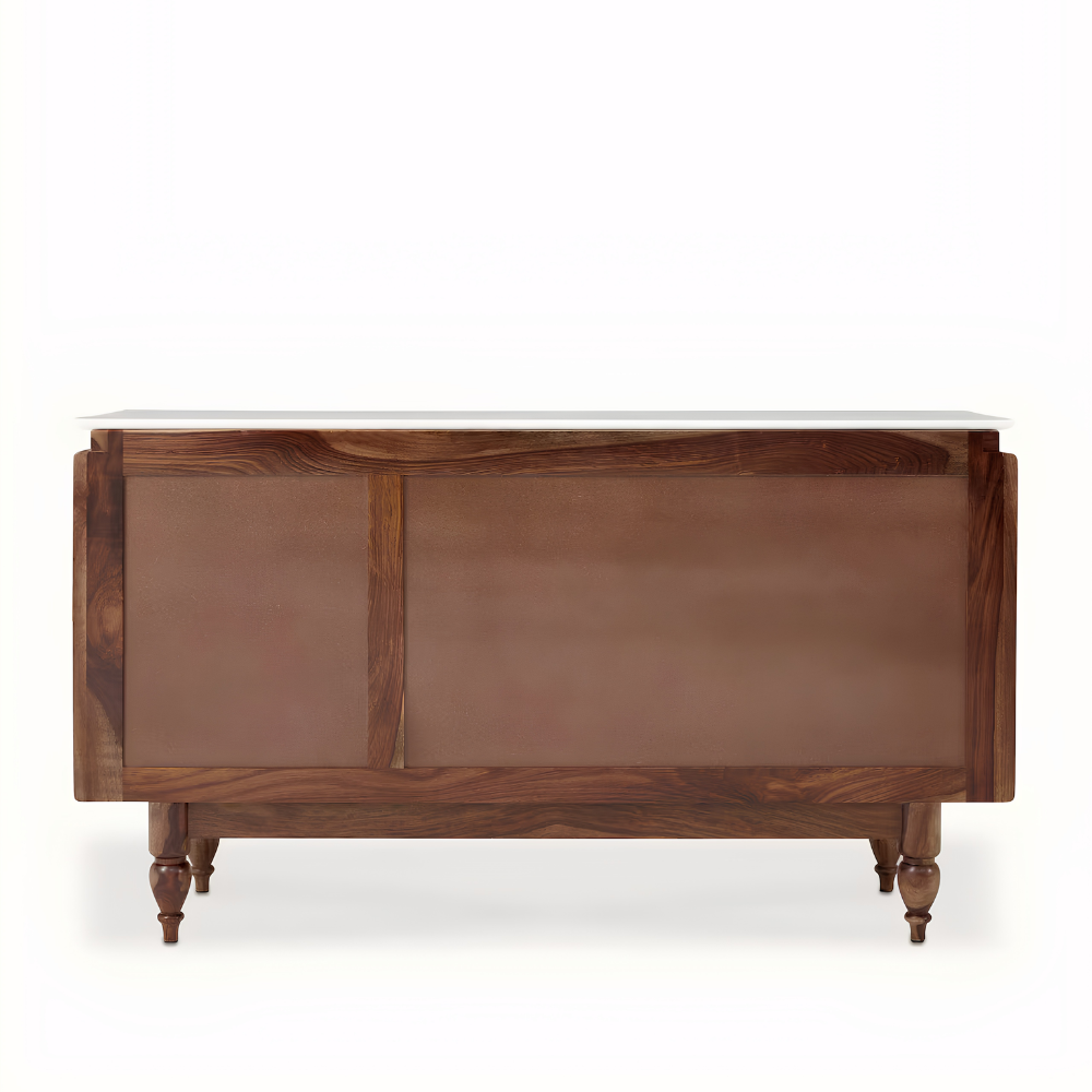 Mandana 3-Door Carved Wood Marble Sideboard – Handcrafted Floral Storage Cabinet