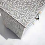 Rooh Bone Inlay Grey Floral 2 Drawer Bedside Table