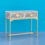 Taj Signature Black And White Bone inlay 2 Drawers Console Table