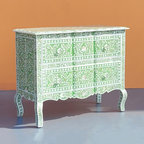 Rang Mahal Mother of Pearl Green Floral Chest of 2 Drawers