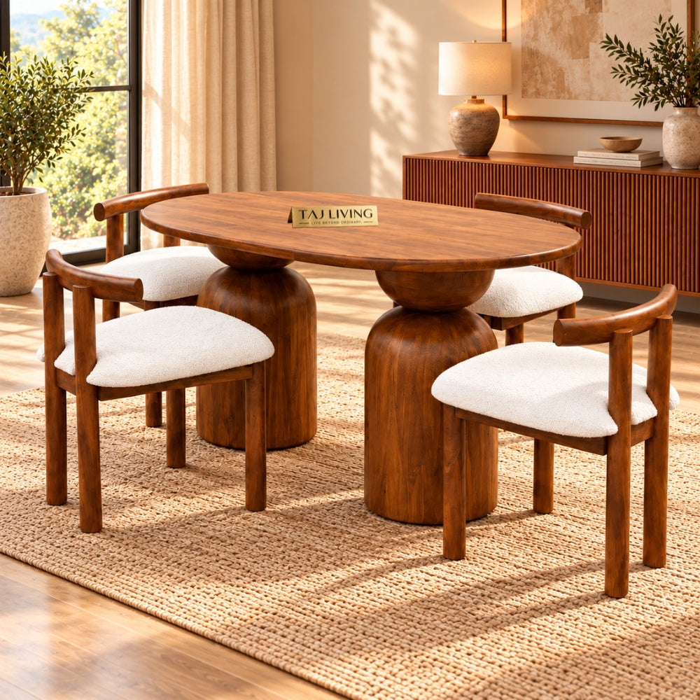 Darbar Wood Round Table with 4 Matching Chairs Dining Set