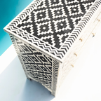 Dwarka Black & White Bone Inlay Chest of Drawers with Geometric Pattern