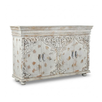 Darbar Hand Painted White Sideboard Cabinet with Crackle Finish