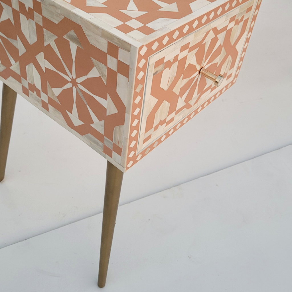 Warli Peach and White Floral Bone Inlay 2-Drawer Office/Home Desk